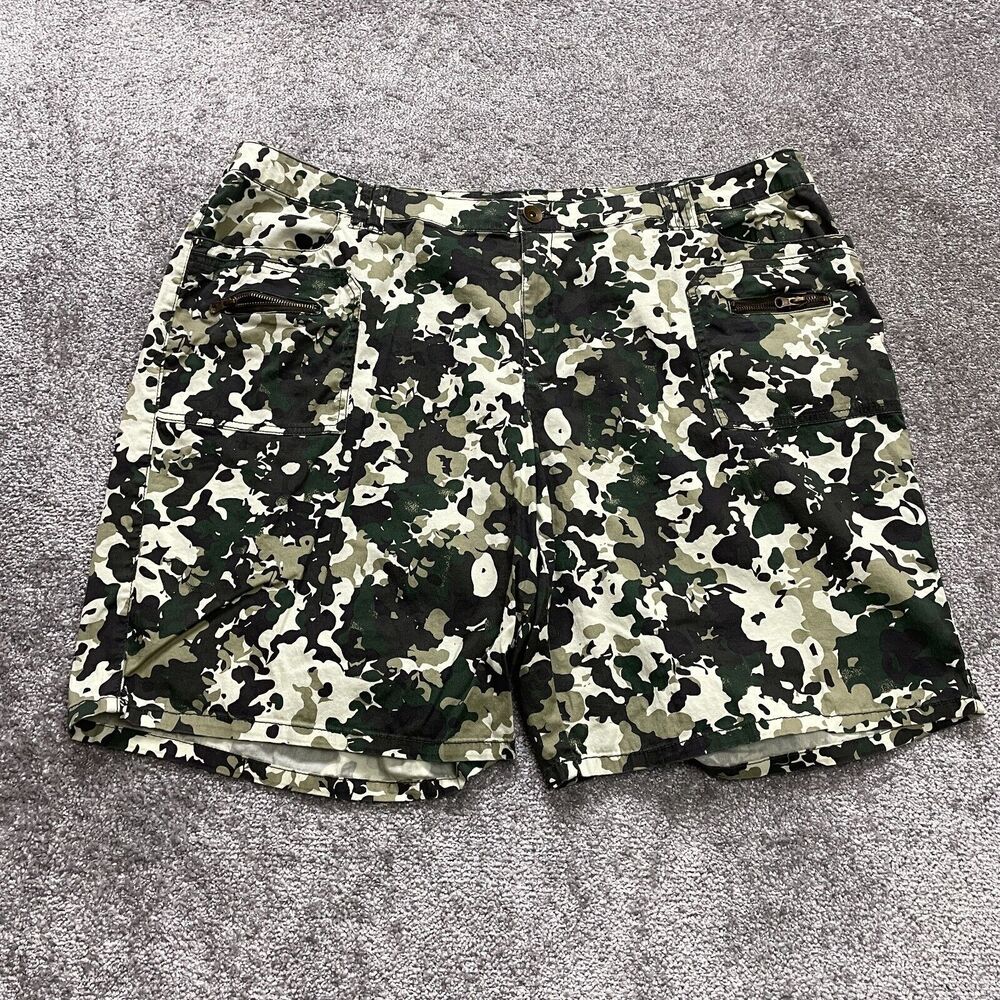 Cato Chino Shorts Womens Plus 24W Green Camo Cotton Zip Pockets Casual 11" Insm